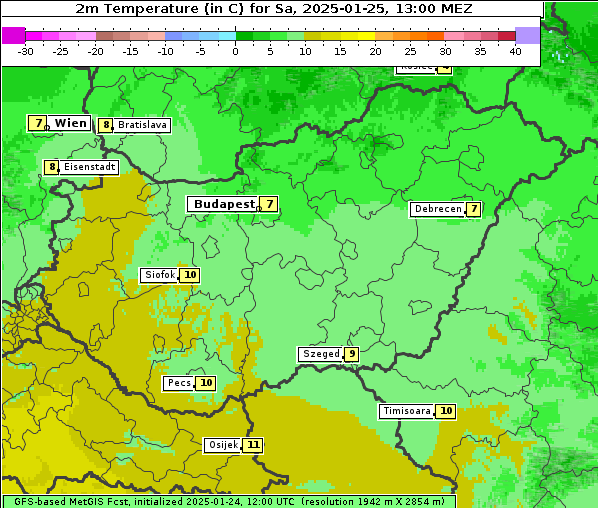 Temperatur, 25. 1. 2025