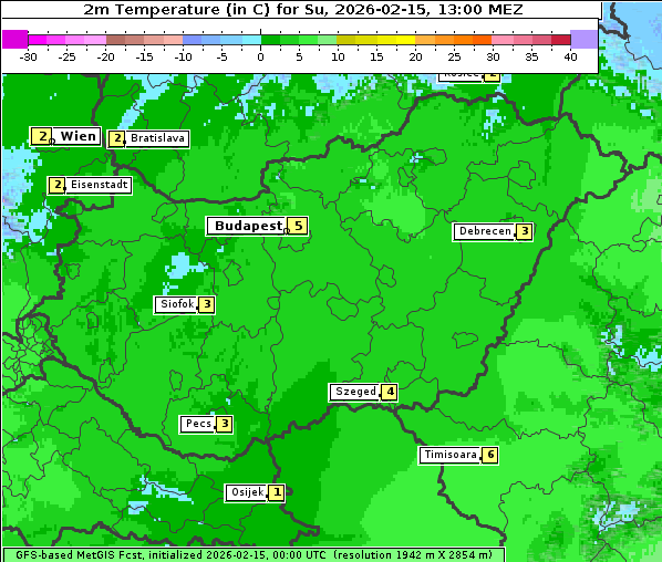 Temperatur, 15. 2. 2026
