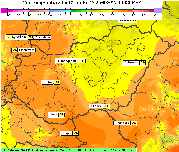 Temperatur, 22. 8. 2025