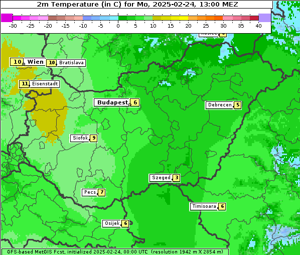 Temperatur, 24. 2. 2025