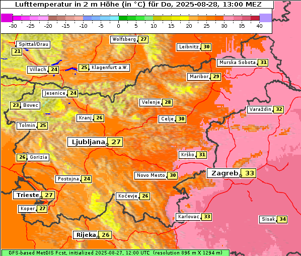 Temperatur, 28. 8. 2025