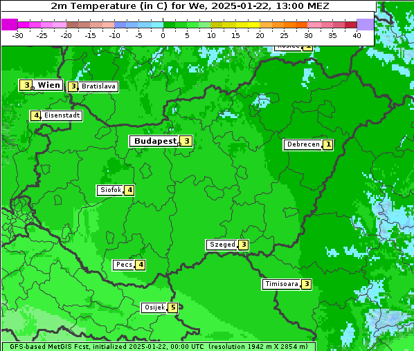 Temperatur, 22. 1. 2025