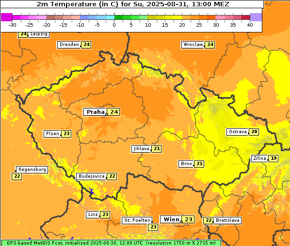 Temperatur, 31. 8. 2025