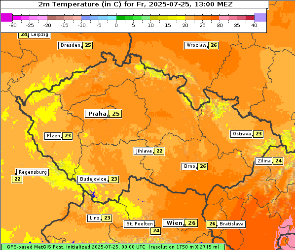 Temperatur, 25. 7. 2025