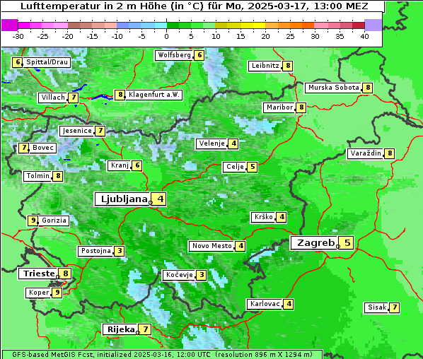 Temperatur, 17. 3. 2025