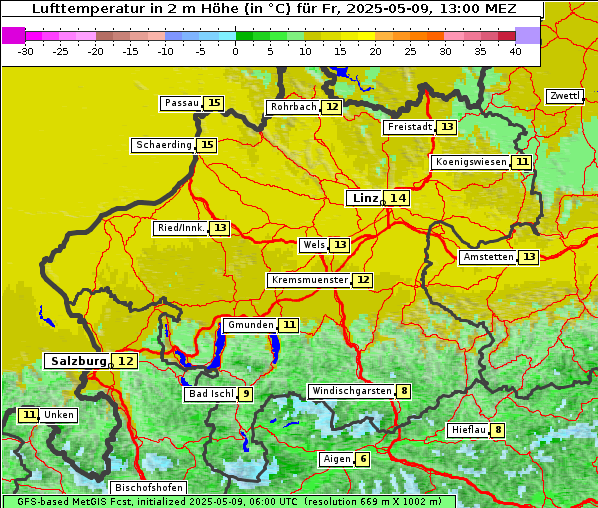 Temperatur, 9. 5. 2025