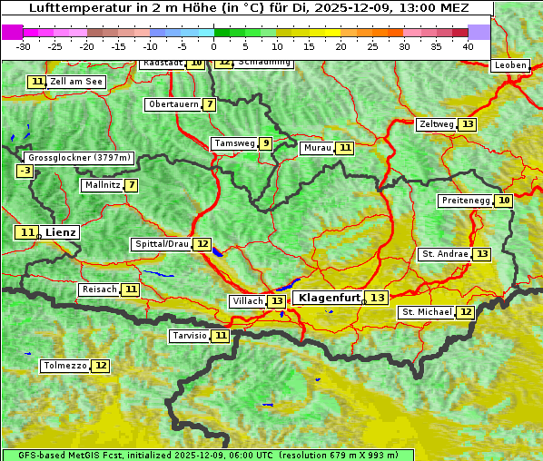 Temperatur, 9. 12. 2025