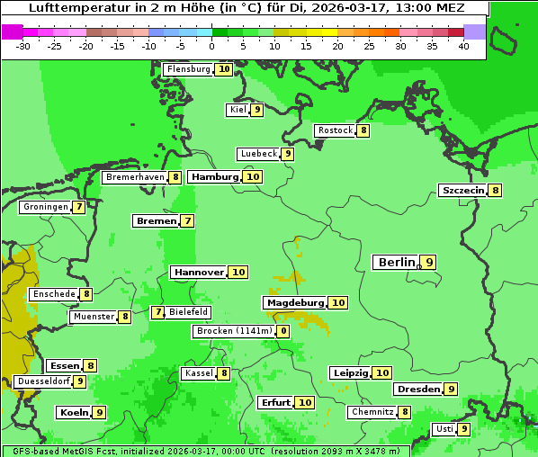 Temperatur, 17. 3. 2026