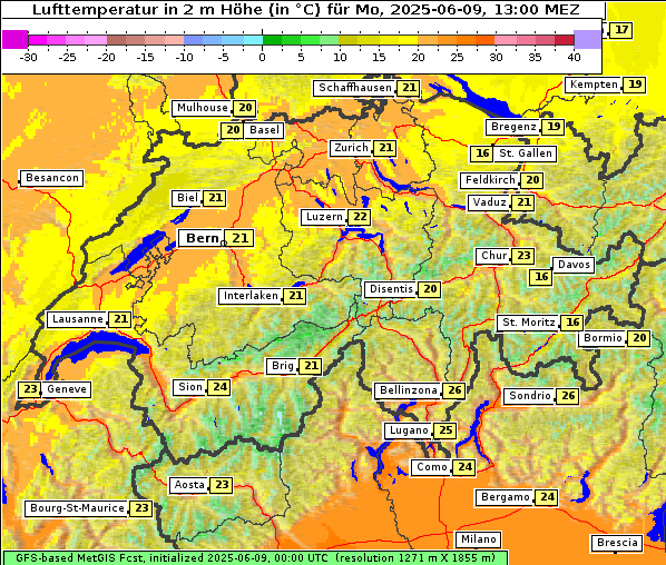 Temperatur, 9. 6. 2025