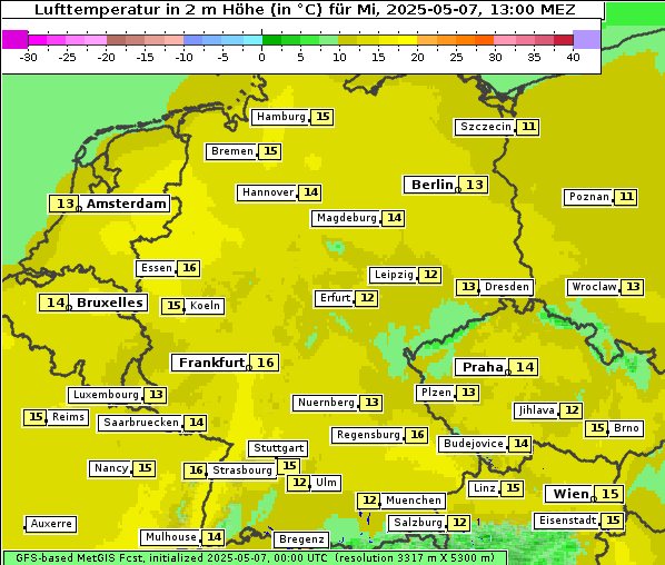 Temperatur, 7. 5. 2025