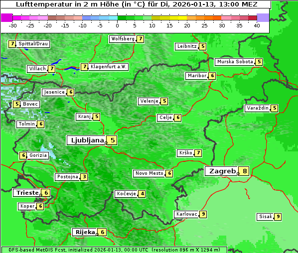 Temperatur, 13. 1. 2026