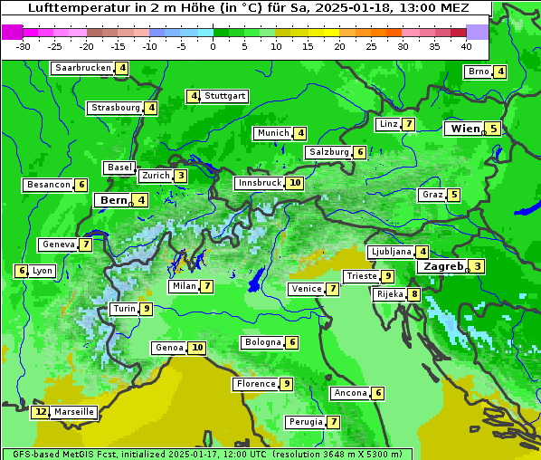 Temperatur, 18. 1. 2025