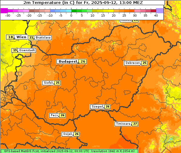 Temperatur, 12. 9. 2025