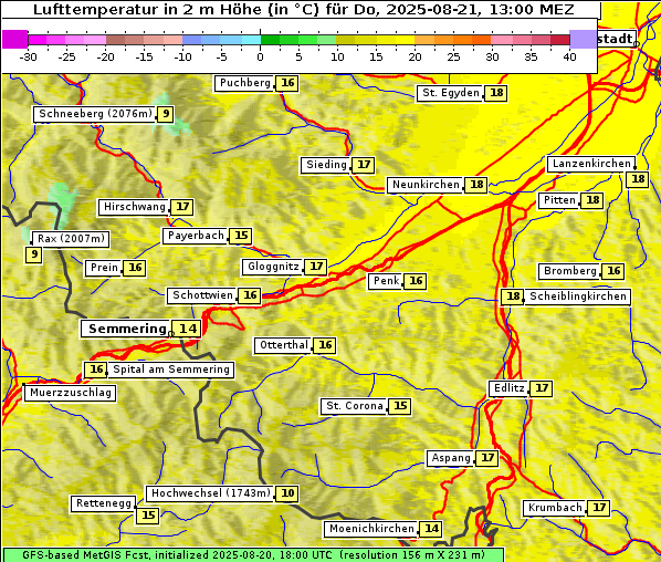 Temperatur, 21. 8. 2025