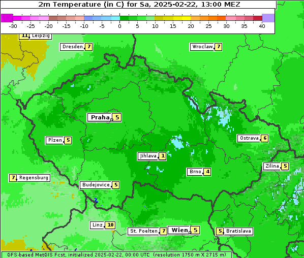 Temperatur, 22. 2. 2025