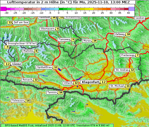 Temperatur, 10. 11. 2025