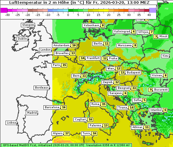 Temperatur, 20. 3. 2026