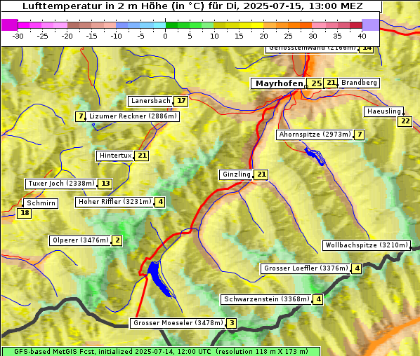 Temperatur, 15. 7. 2025
