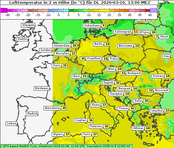 Temperatur, 10. 3. 2026