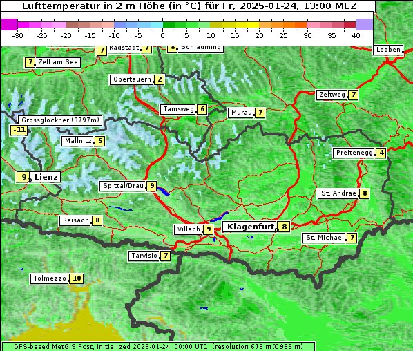 Temperatur, 24. 1. 2025