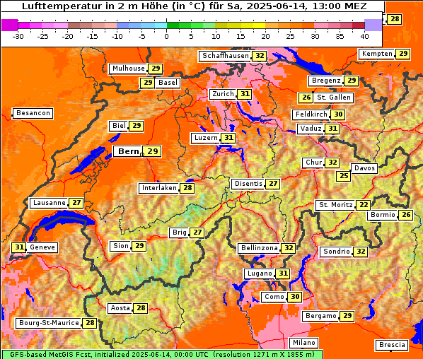 Temperatur, 14. 6. 2025