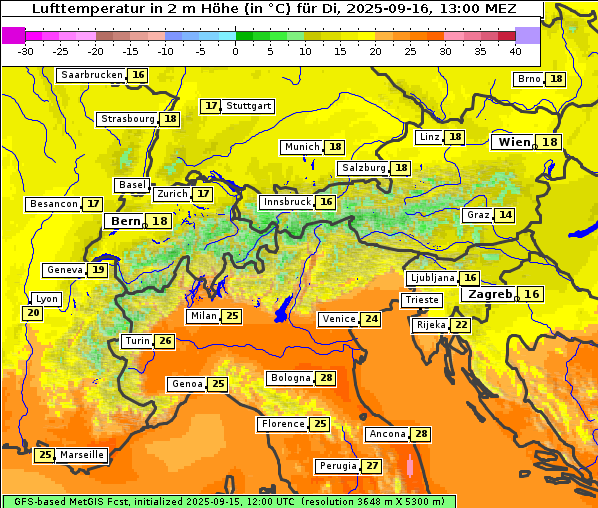 Temperatur, 16. 9. 2025