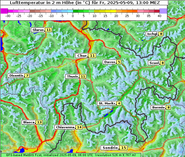Temperatur, 9. 5. 2025