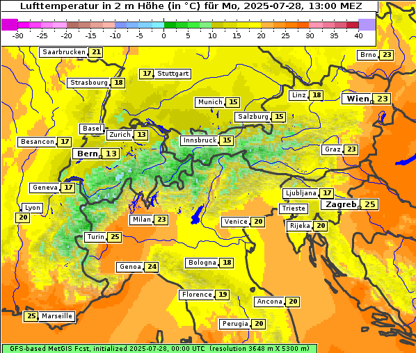 Temperatur, 28. 7. 2025
