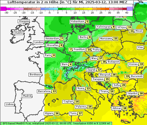 Temperatur, 12. 3. 2025