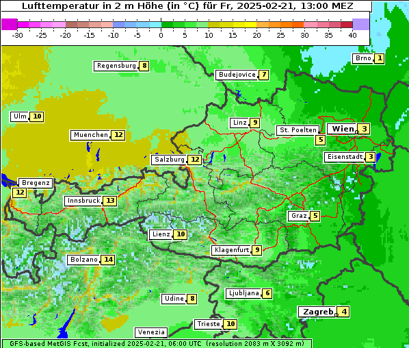 Temperatur, 21. 2. 2025