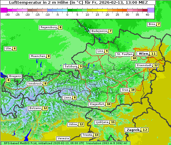 Temperatur, 13. 2. 2026
