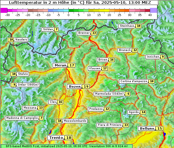 Temperatur, 10. 5. 2025