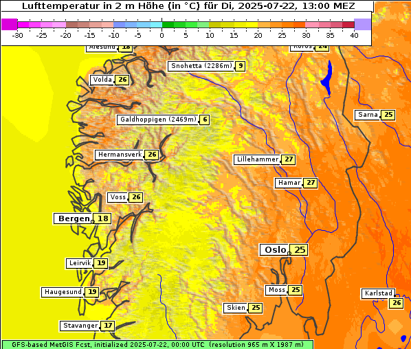 Temperatur, 22. 7. 2025