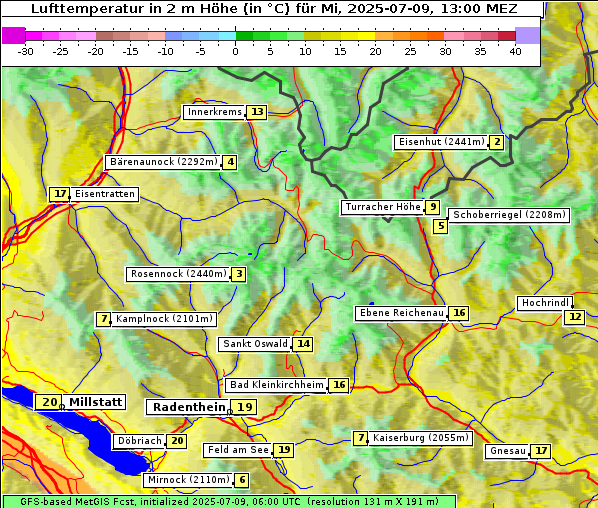 Temperatur, 9. 7. 2025