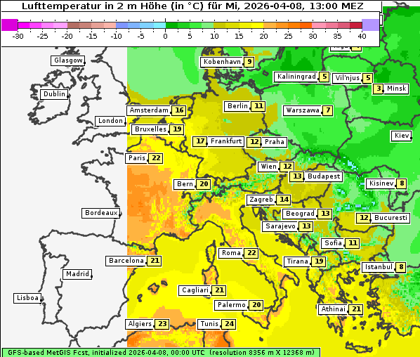Temperatur, 8. 4. 2026
