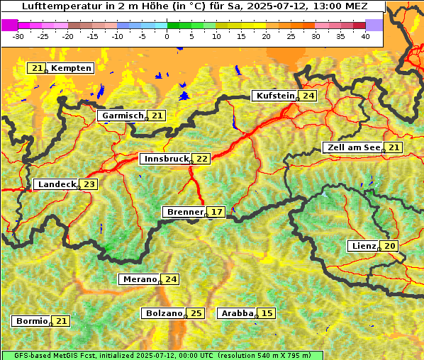 Temperatur, 12. 7. 2025
