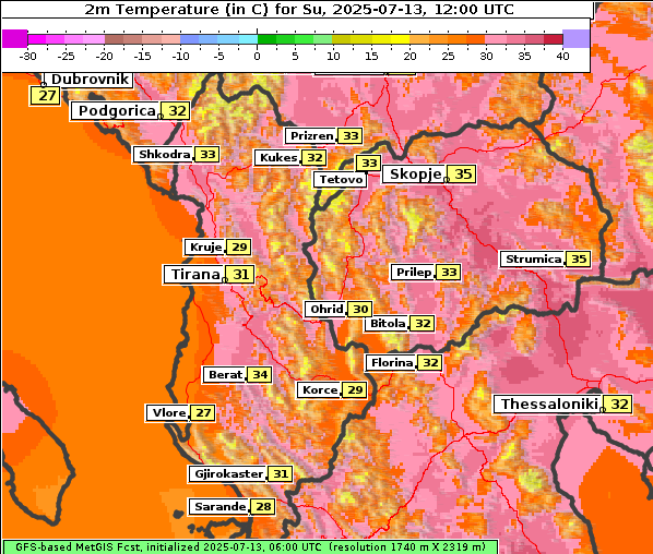 Temperatur, 13. 7. 2025