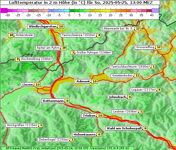 Temperatur, 25. 5. 2025