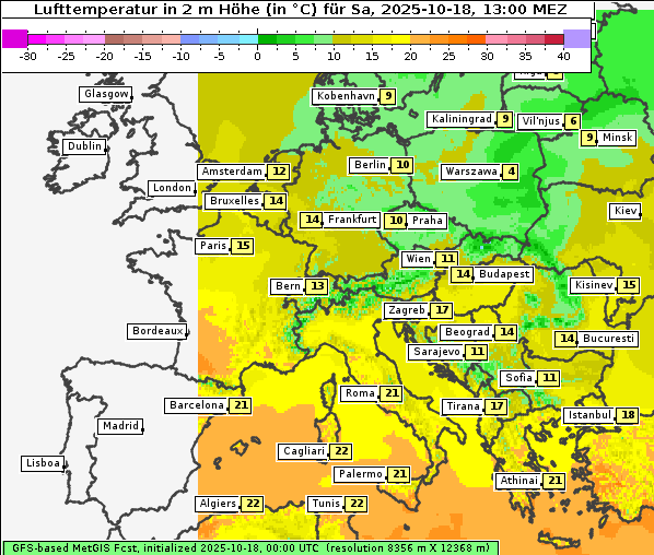 Temperatur, 18. 10. 2025
