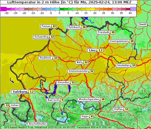 Temperatur, 24. 2. 2025