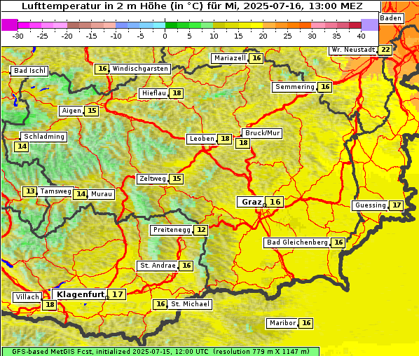 Temperatur, 16. 7. 2025