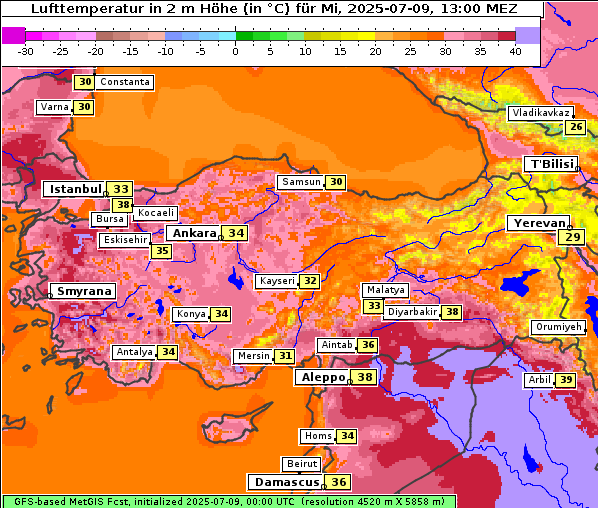 Temperatur, 9. 7. 2025
