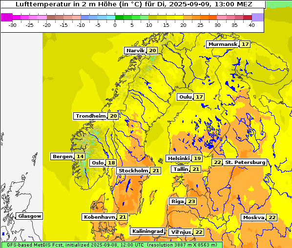 Temperatur, 9. 9. 2025