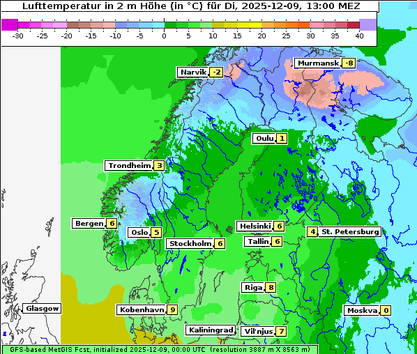 Temperatur, 9. 12. 2025