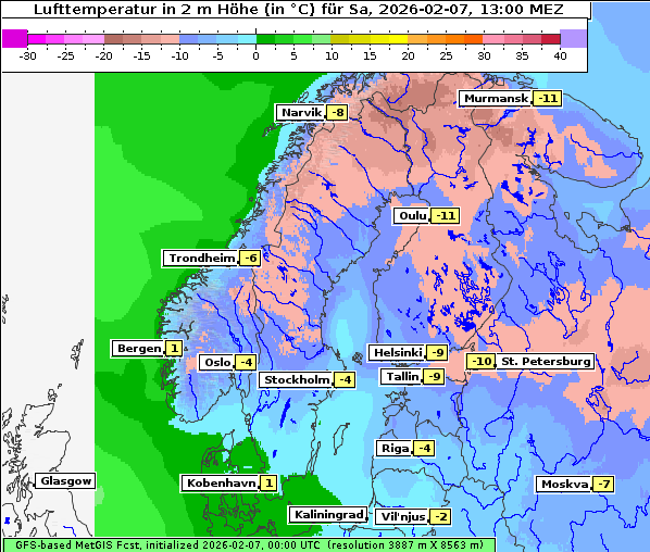 Temperatur, 7. 2. 2026