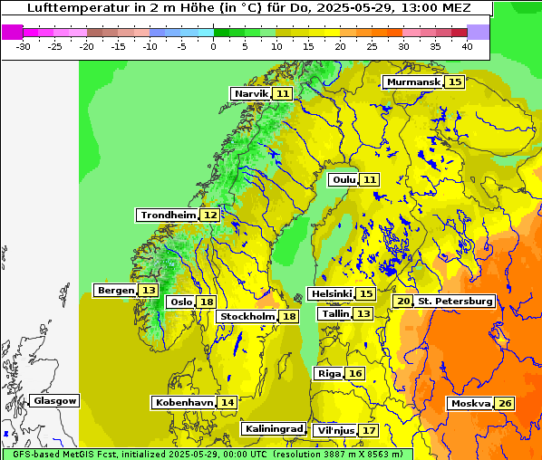 Temperatur, 29. 5. 2025