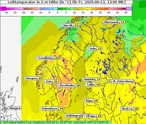 Temperatur, 13. 6. 2025