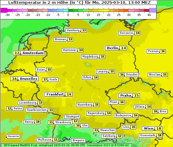 Temperatur, 10. 3. 2025