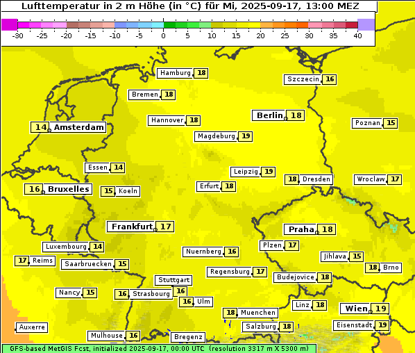 Temperatur, 17. 9. 2025