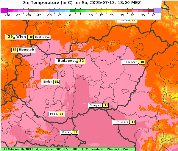 Temperatur, 13. 7. 2025